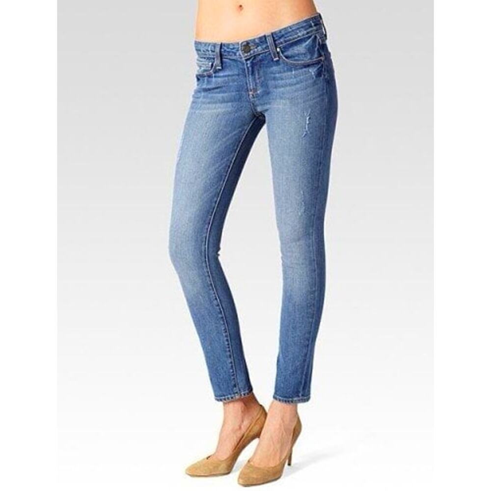 Paige Skyline Ankle Peg Distressed Low Rise Skinny Jeans Blue Size 29
